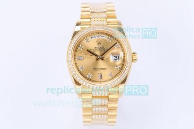 EW Swiss Replica Rolex Day-Date 36MM Yellow Gold Diamond Watch